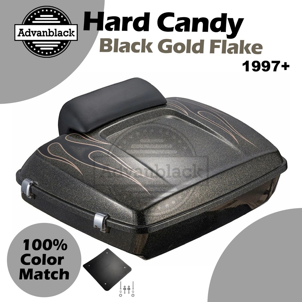 For Harley Hard Candy Black Gold Flake Lids Flames Razor Pack