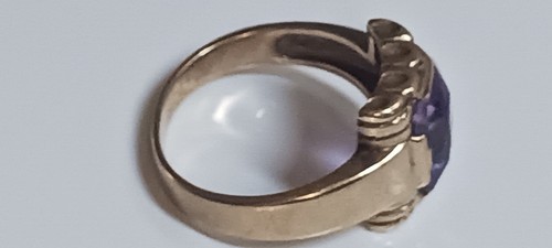 10k vintage Amethyst Diamond solid yellow gold size 9 ,stone CHIPPED,TGW 4.8 - Picture 11 of 14