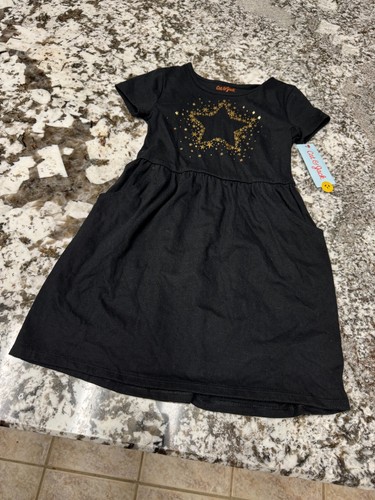 NWT Little Girls Cat & Jack Black Gold Star Pullover Dress Sz 6 6x w/free ship! - Picture 7 of 12
