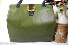 Vintage Morabito France Green Leather Tote Shopper's Tote Shoulder Bag