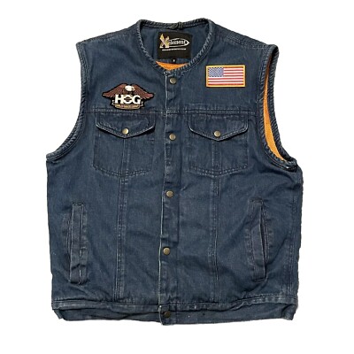 Xelement Motorcycle Vest Mens M Blue Denim Snap Moose Riders Biker Distressed