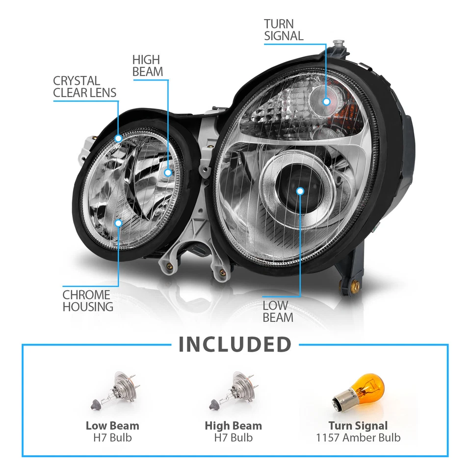 2000-2002 Chrome Headlights For Mercedes Benz W210 E Class E320 E430 E55 AMG Foto 4 de 4