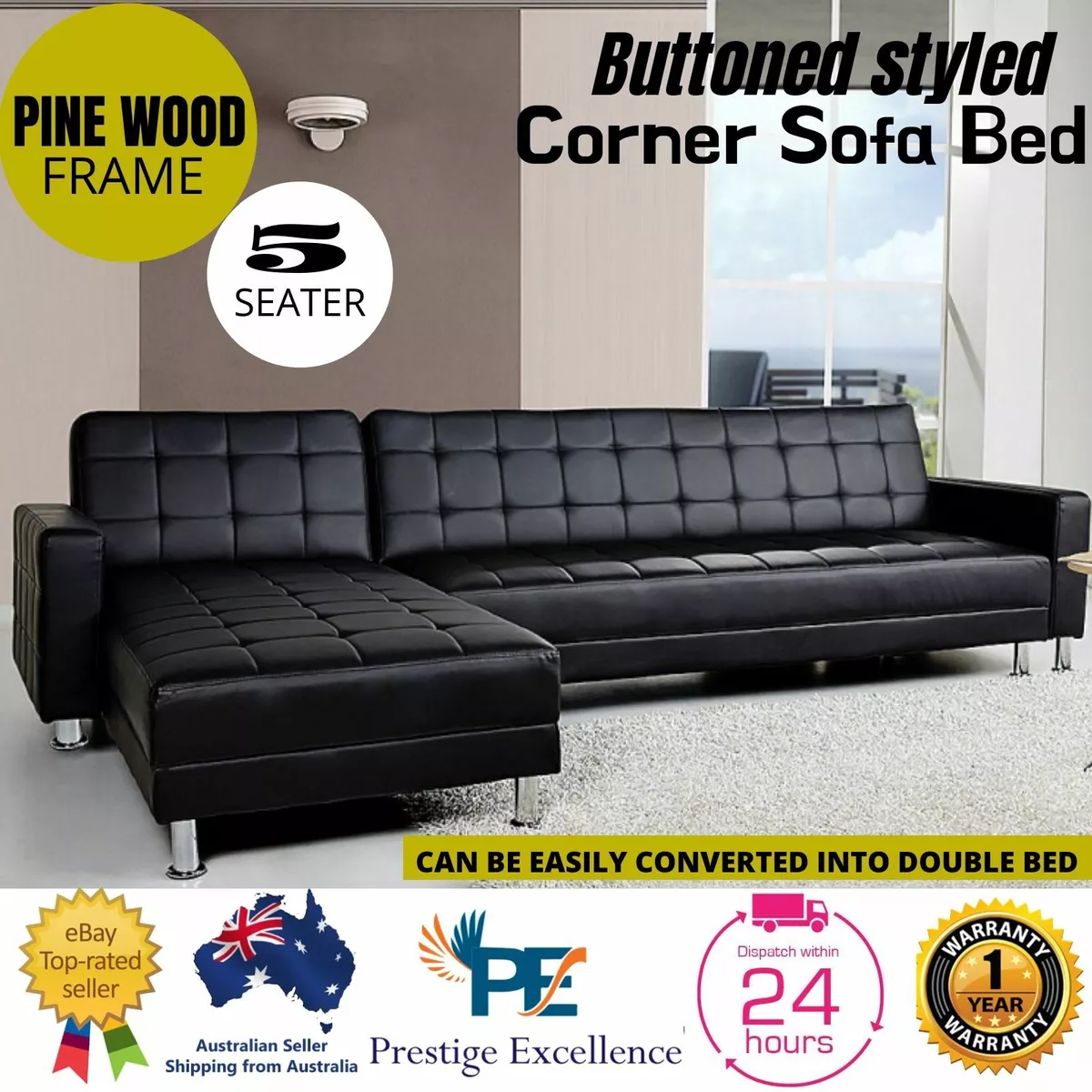 Sofa Bed Lounge Couch 5 Seater Faux