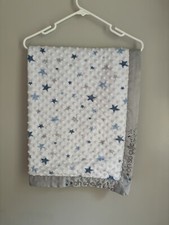Just Born White Baby Blanket Blue Stars Minky Dot Oh So Cute Zebras Gray Satin