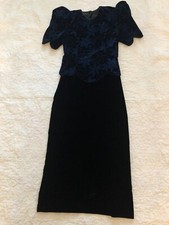 Scott McClintock vintage 80  s black velvet w/ blue floral sparkles party dress