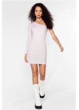 Nasty Gal One Shoulder Long Sleeve Rib Knit Dress Size 6 NWT Lavender