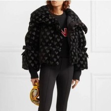 Fendi Down-filled Heart-motif Velvet Jacket In Black Size 40