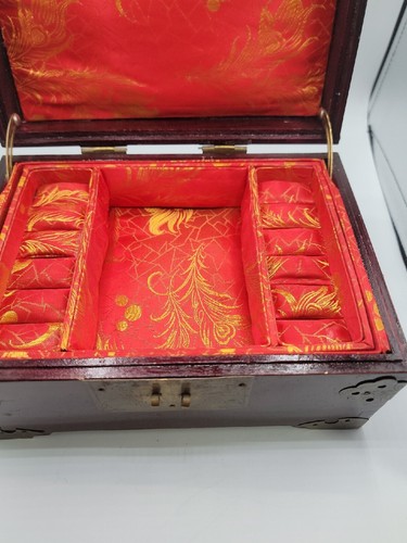 Asian Style Jewelry Box Mahogany, Brass, & Jade 6.5W x 9.5L x 4.5D - Picture 19 of 20