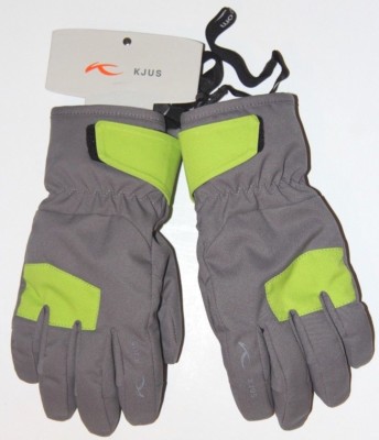 KJUS Boys Junior Ski Glove - Steel Grey / Lime Green - Size 5.5 Medium - NEW