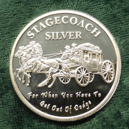 Old West Stagecoach 1oz .999 Fine Silver Round, Breaks into 4 Bullion Pieces