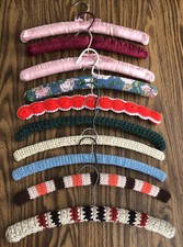 Set Of 10 Vintage Hangers 4 Padded and 6 Handmade Crocheted Decorated Hangers