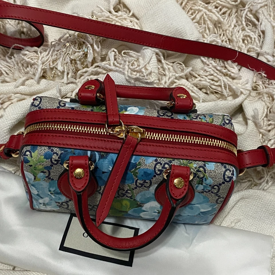 Bolso de 2 vías GUCCI GG Mini Blooms 546312 GG Supreme marrón/rojo/azul NUEVO Foto 4 de 4