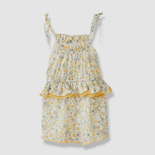  80 Bardot Junior Girl's Yellow FloralPrint Frilled Square-Neck Romper Size 18