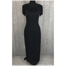 Adrianna Papell evening dress beaded top and short sleeve shoulders fitted gown