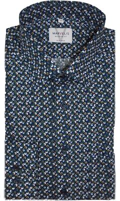 Marvelis Hemd Modern Fit 7228.49.18 marine gemustert extra langer Arm 69 cm