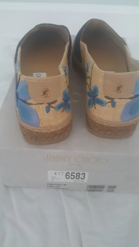 Jimmy Choo Zapatos Mujer 36 Lindo Bordado Flor Rafia Alpargatas. Talla real. Foto 4 de 4