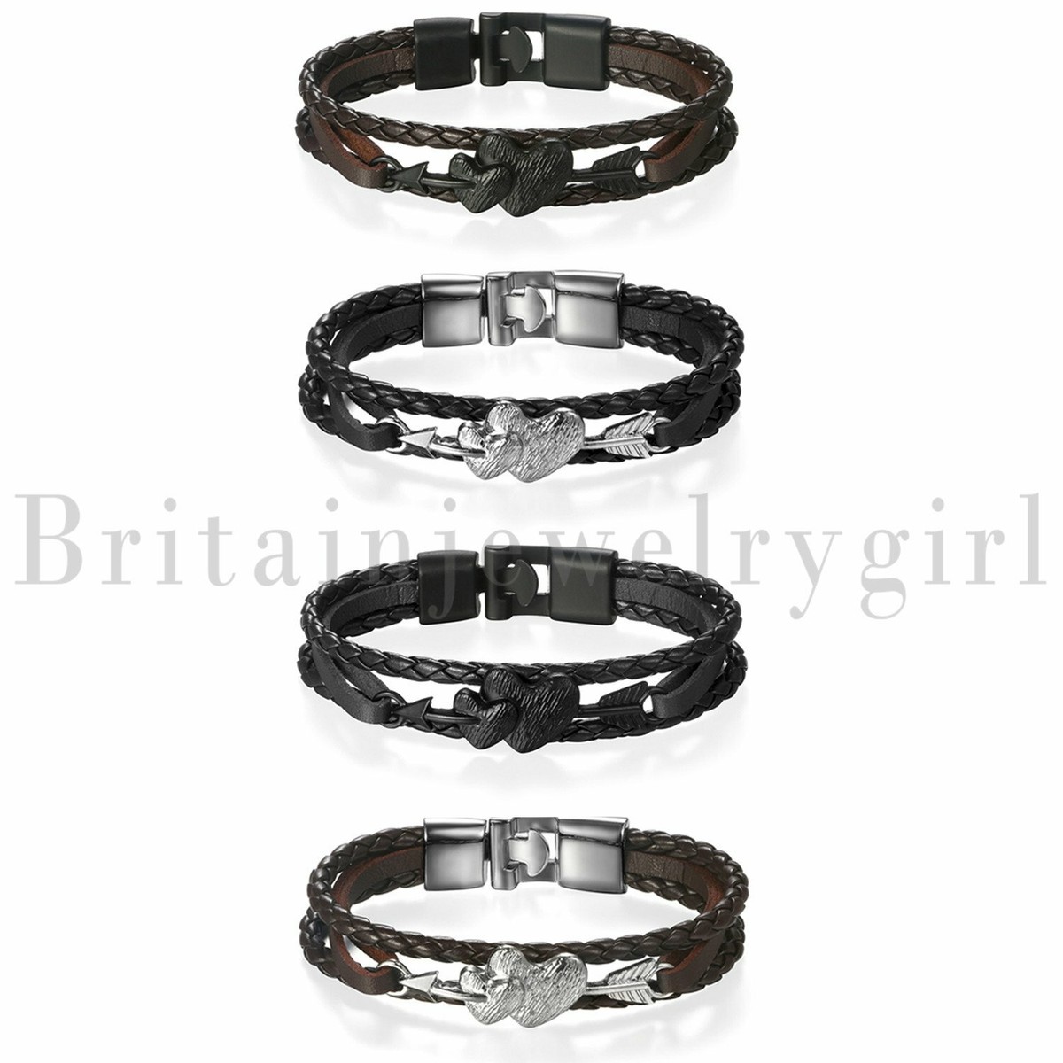 Cupid's Arrow Double Hearts Multilayer Woven Leather Bracelet