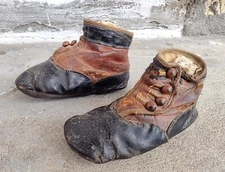 Antique Victorian Two Tone Brown Black Leather High Top Button Up Baby Shoes