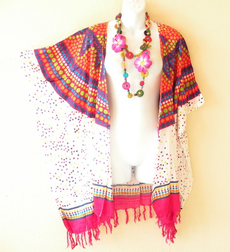 CG53 Polka Dot Duster Kimono Open Front Cardigan Jacket Cover up Top - up to 5X - Picture 4 of 4