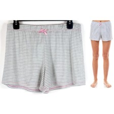 1 Pair Roudelain Yummy Cozy Printed Pajama Sleep Shorts Gray White Stripe M NWOT