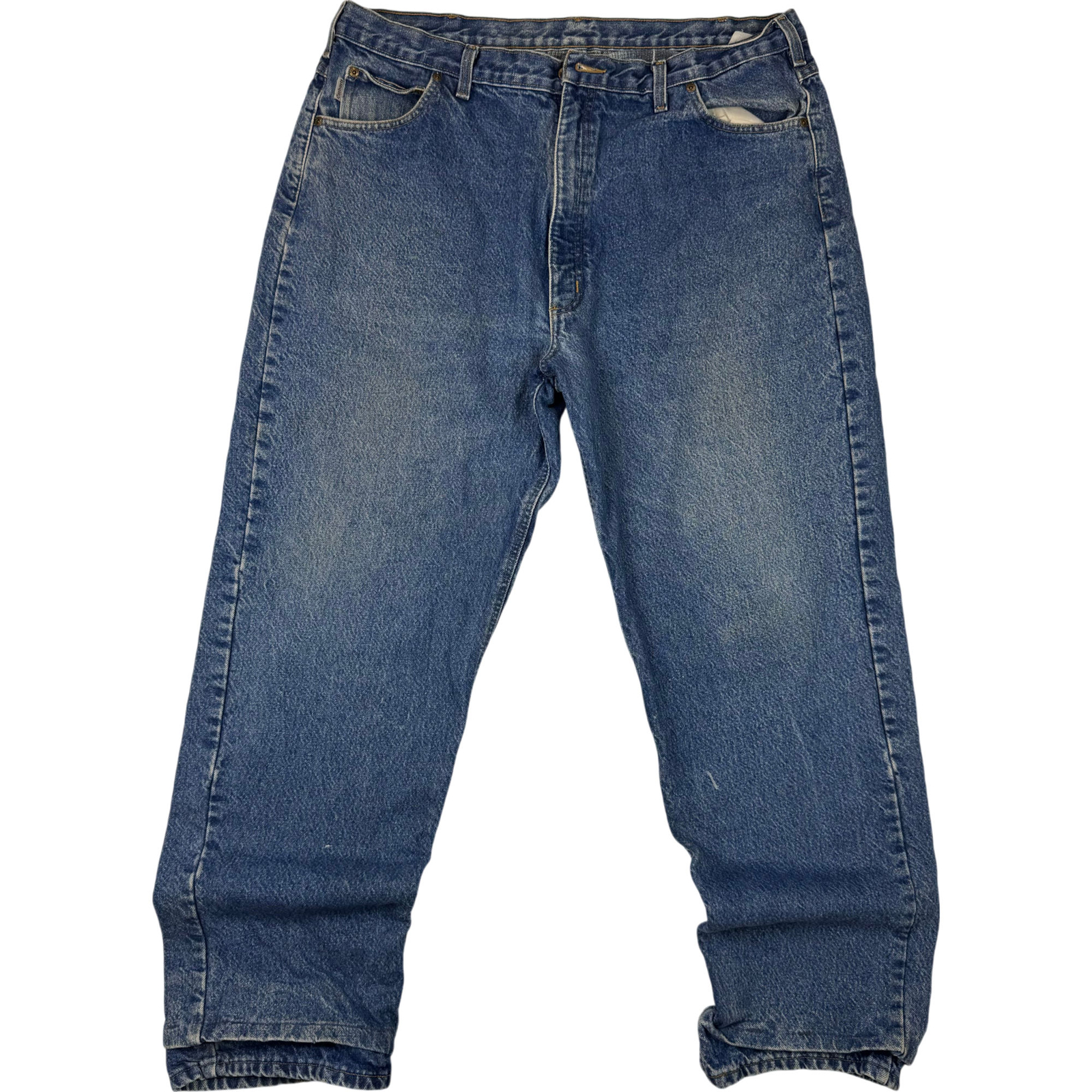 Carhartt Men's Blue Flannel Lined Denim Relaxed Vintage Jeans Size 42 image 2