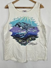 Vtg 90's Softee Maui Hawaii Tank Top Whales Dolphins Size XL White USA Made
