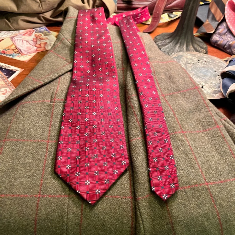 EMBASSY ROW HOMBRE CORBATA HECHA A MANO ROPA PARA EL CUELLO 100% SEDA ROJO/MULTI Foto 4 de 4