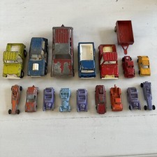 Vintage 1960-70s Lot of 16 Tootsie Toy Diecast Cars, Trucks  Jeeps Small Large