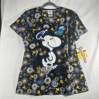 Snoopy Cherokee Scrubs Tooniforms Women s Size Small V Neck Top W/Pockets #101