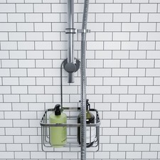 Image of Croydex Chrome Hook Over Shower Caddy for Riser Rail Hanging Basket Organiser