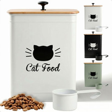 Metal Cat Food Container with Scoop 5-7 Lb 25 Cup , W/ Airtight Bamboo Lid Ca