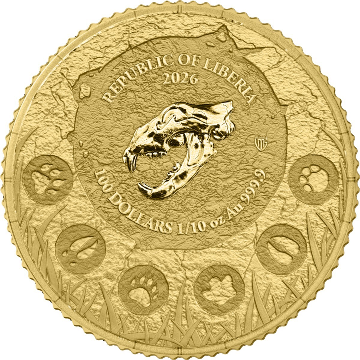 Megafauna Cave Lion 2026 $100 1/10 oz Gold BU Coin Liberia