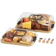 2-Pack Charcuterie Board with Lid 4" Heightened Lid - 14.2" & 13.4" Bamboo Tr...