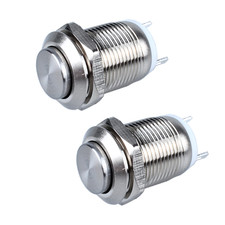 2-Pack 12mm Momentary Metal Waterproof Push Button Switch Raised Head Plug-in...