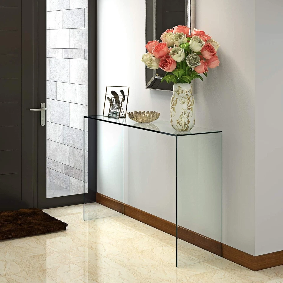 Clear Modern Curved Glass Console Table – Sleek, Durable & Spacious - Image 3 of 4