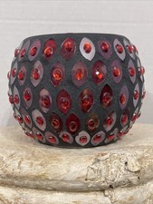 Mosaic Red Jewels Mirrored Stained Glass Black Grout candle holder Bombay Co Vtg