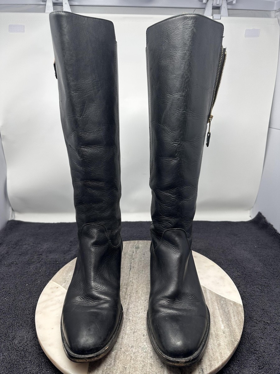 Vero Cuoio Leather Boots Womens Size 9 Black Knee High Riding Made