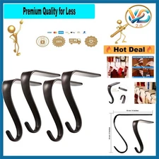 Black Metal Christmas Stocking Holders 4 Pack – Mantel, Shelf, Window Hooks