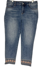 Chico's So Slimming Girlfriend Slim Leg Ankle Jeans Women's 10 1.5R Embroidered