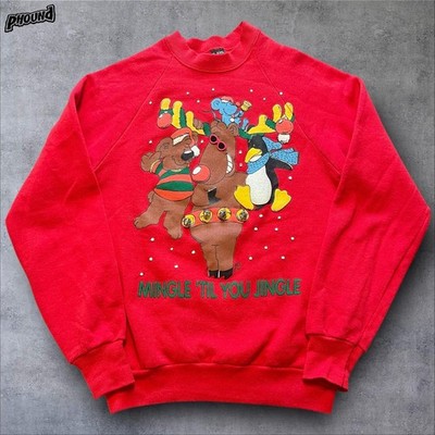 Vintage Screen Stars Sweater Mens Medium Red Christmas Mingle Til You Jingle