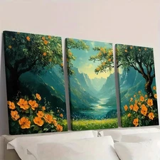 3pcs Original Floral Landscape EO Wall Art Canvas Framed 50x70cm