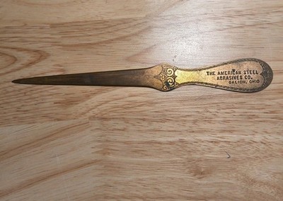 Vintage Brass Advertising Letter Opener Desk Tool American Steel Galion Ohio