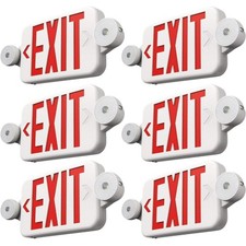 Red Exit Sign Combo with Emergency Lights 6 Pack Two LED Adjustable Head Battery