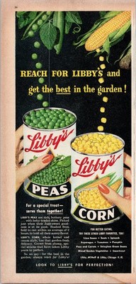Libby's Peas Corn Vintage 1940s Magazine Ad Food Kitchen Decor Print