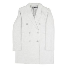ZARA Womens White Coat S Cotton Blend Double Breasted Button Classic Elegant