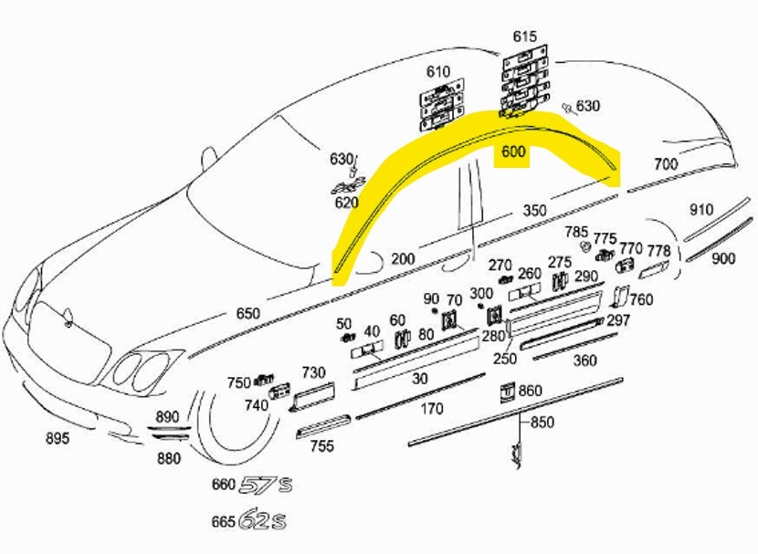 Maybach 62 2003-2009 LEFT Trim molding