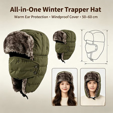 Thick -10 F Cold Weather Hunting Hat Trapper Hat Faux Fur Fully Lined Ear Flaps