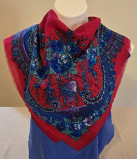 Vintage GLENTEX Scarf NWT Floral Challis 100 Acrylic Japan Cherry Blue Green31"