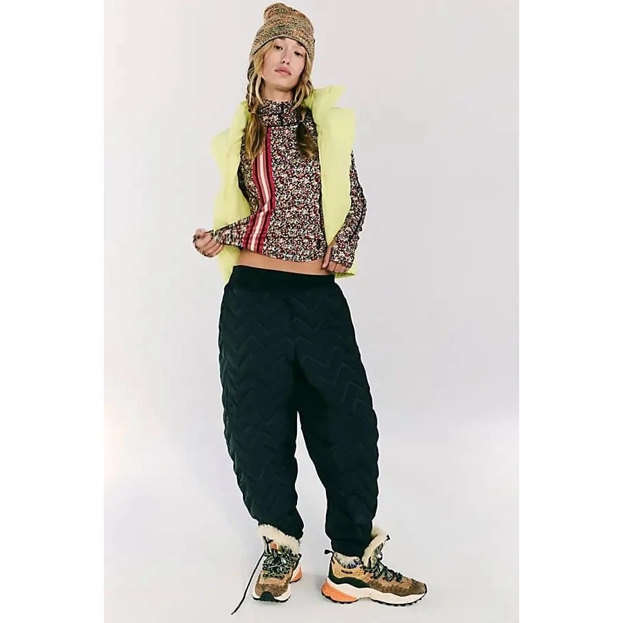 NWT FREE PEOPLE Gettin Lost Packable Pants $268 SMALL Black INSULATED Quilted