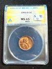 1951 D LINCOLN WHEAT CENT ANACS MS 65 RD 227